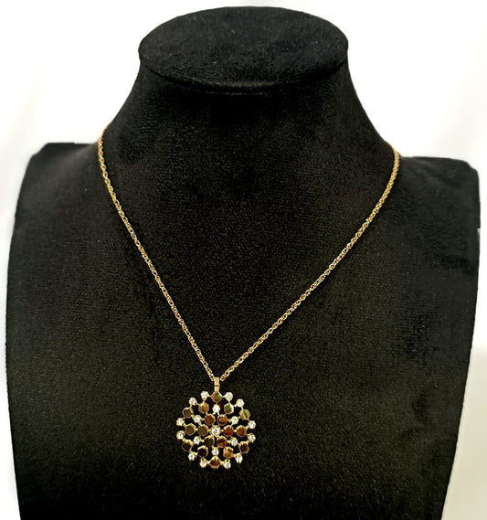 Collier Pendentif Fleur Mandala Cristaux Dorés