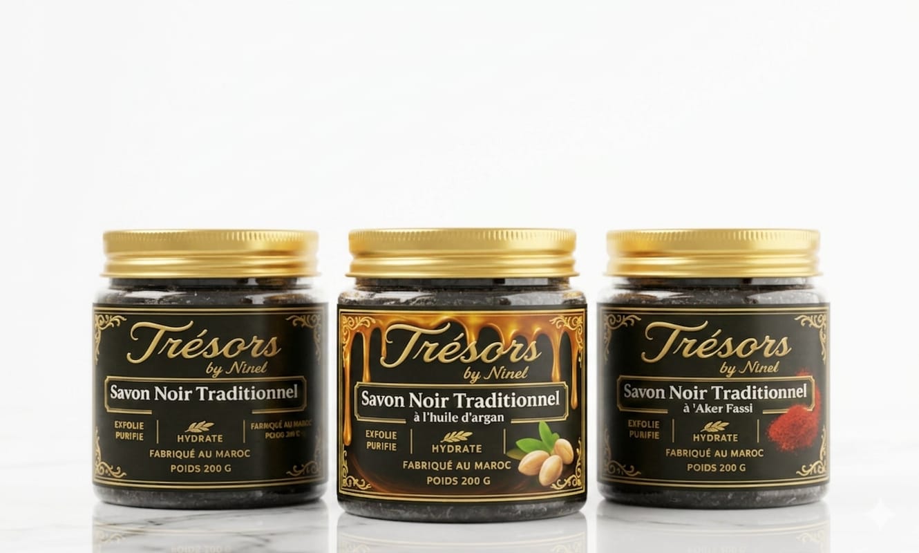 Traditional Black Soap Trio: Classic, Argan, Aker Fassi